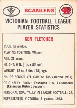 1974 Scanlens VFL #81 Ken Fletcher Back